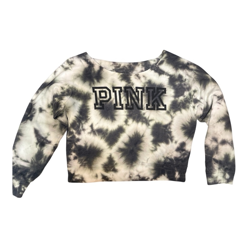 PINK Victoria's Secret Gray and Cream Cropped Sweatshirt